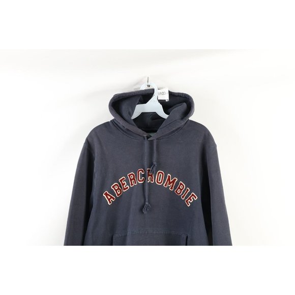 Vintage Abercrombie & Fitch Mens Small Faded Spell Out Heavyweight Hoodie Blue - Picture 2 of 11